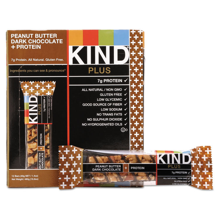 KIND - Plus Nutrition Boost Bar, Peanut Butter Dark Chocolate/Protein, 1.4 oz, 12/Box