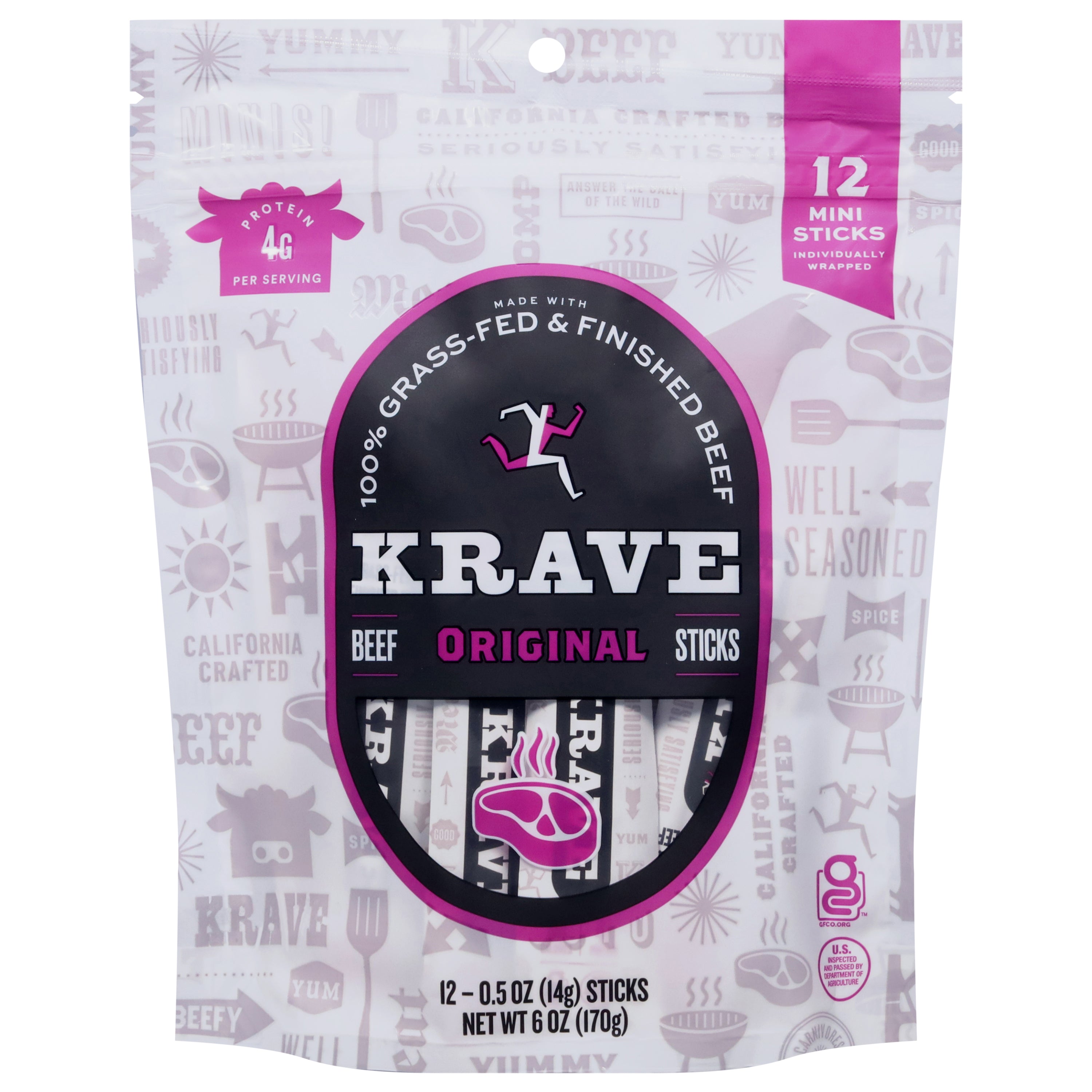 Krave Original Mini Beef Sticks 12 - 0.5 oz Sticks - Case of 8