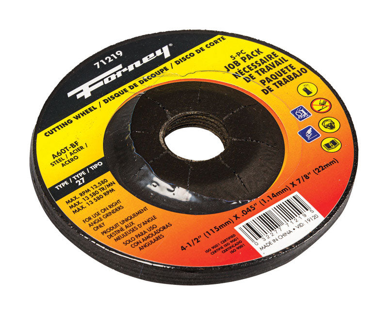FORNEY - Forney 4-1/2 in. D X 7/8 in. Aluminum Oxide Metal Cutting Wheel 5 pk
