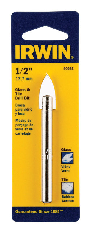 IRWIN - Irwin 1/2 in. X 3 in. L Carbide Tipped Glass/Tile Drill Bit Straight Shank 1 pk