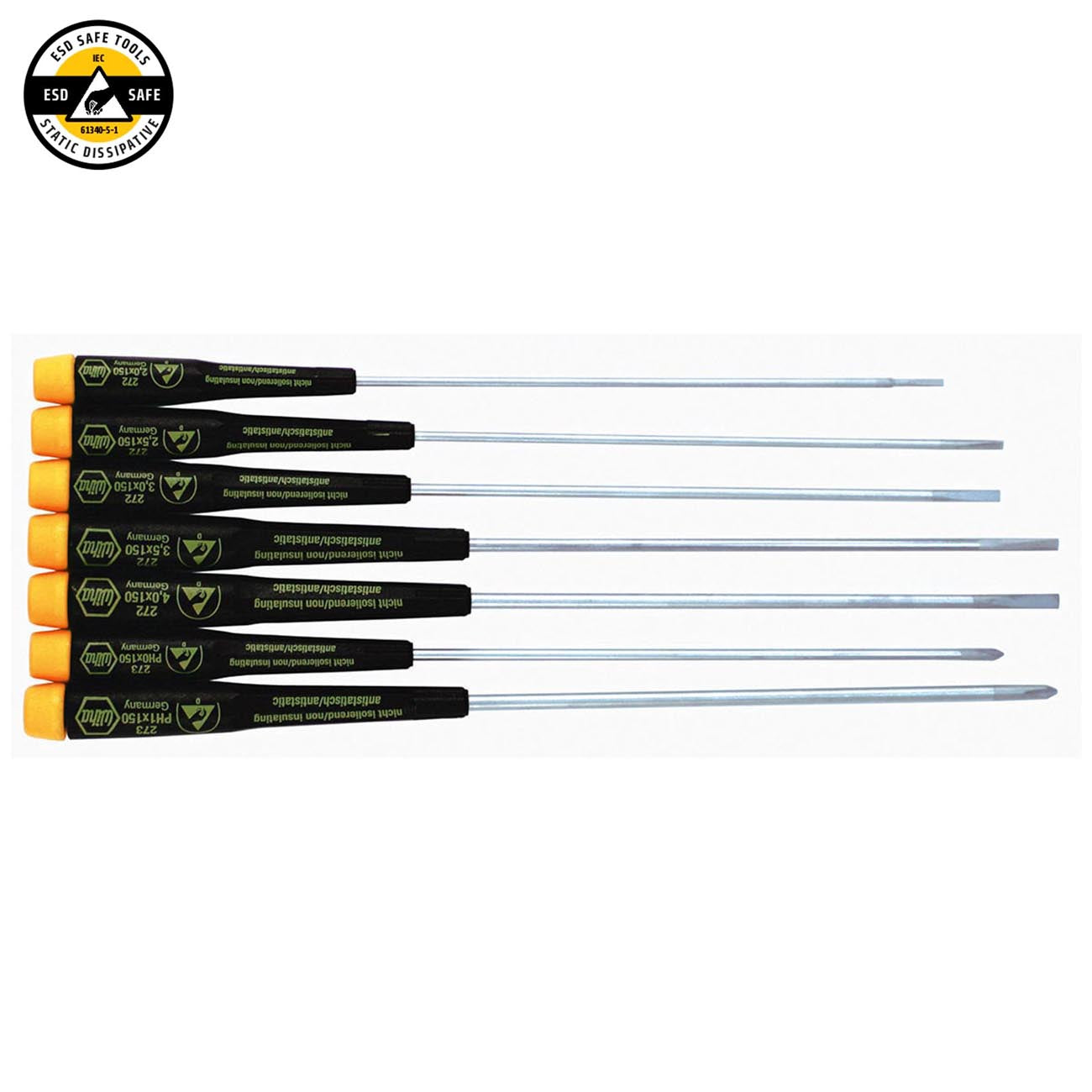 Wiha ESD Safe Precision Extra Long Screwdriver Set (7 Piece Set)