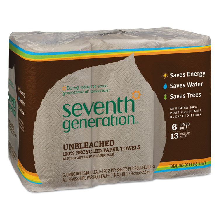 Seventh Generation - Natural Unbleached 100% Recycled Paper Kitchen Towel Rolls, 2-Ply, 11 x 9, 120/Roll, 6 Rolls/Pack