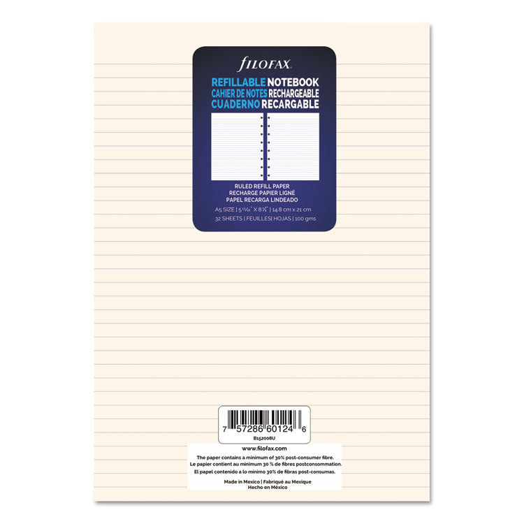 Filofax - Notebook Refills, 8-Hole, 8.25 x 5.81, Narrow Rule, 32/Pack
