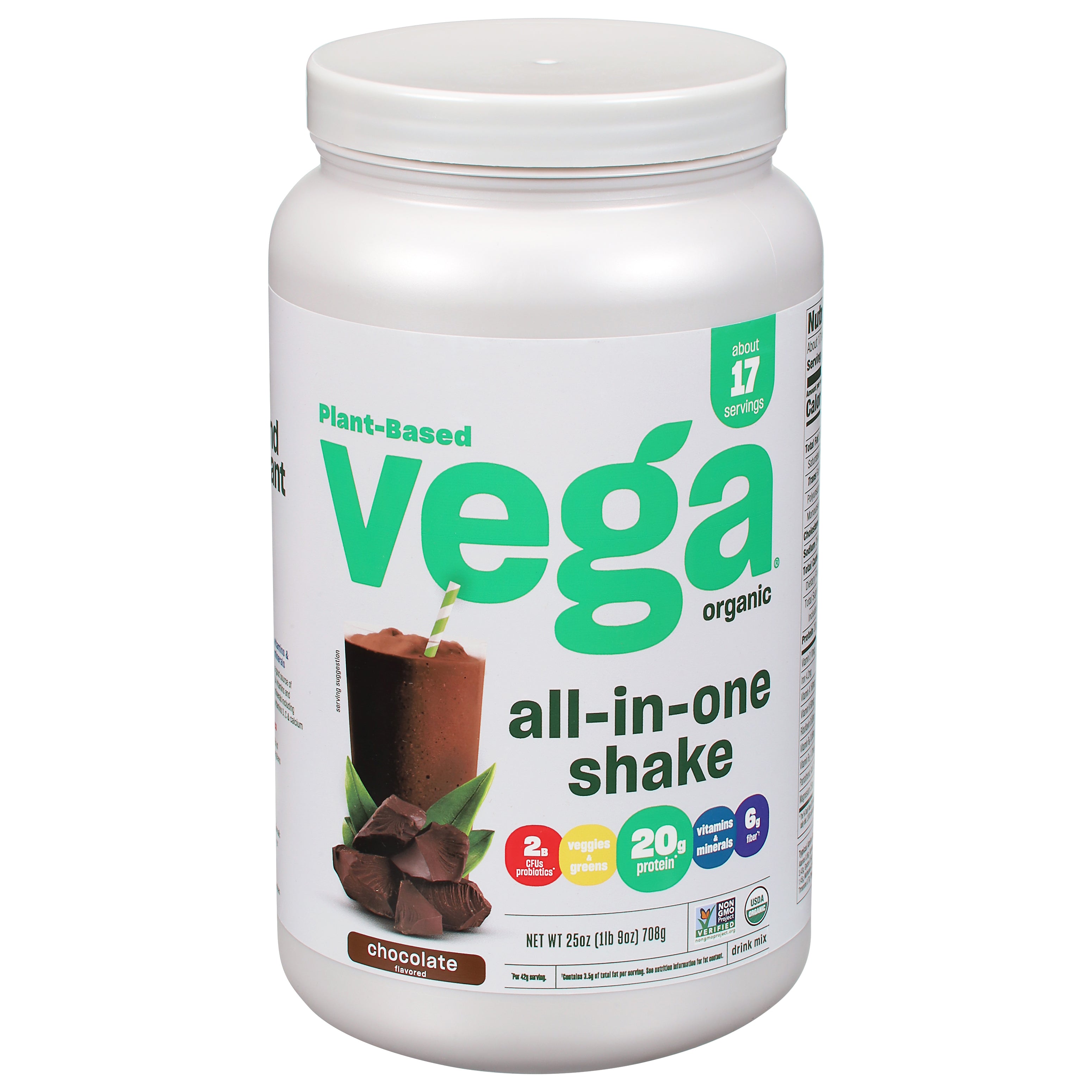 Vega Plant-Based Organic Chocolate Flavored All-In-One Shake 25 oz - Case of 1
