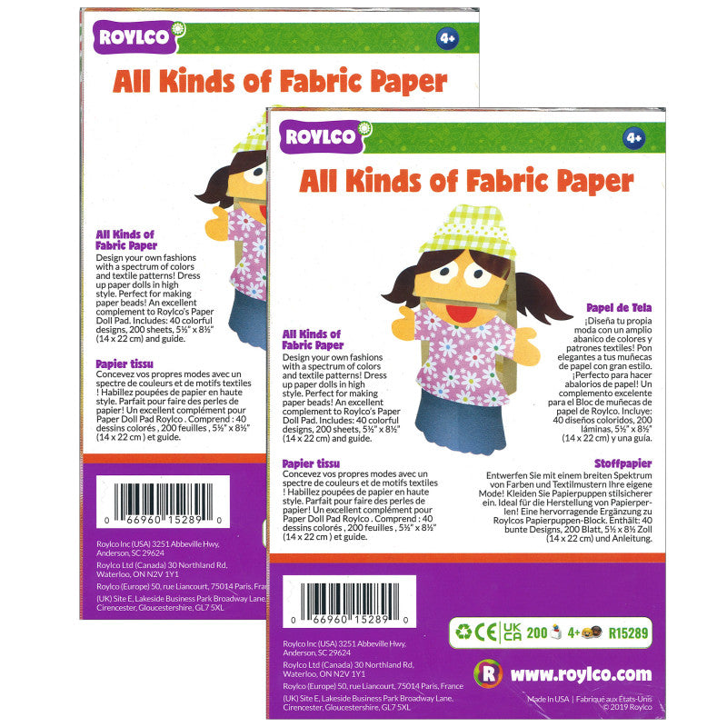 ROYLCO - All Kinds of Fabric Design Papers™, 5.5" x 8.5", 200 Sheets Per Pack, 2 Packs
