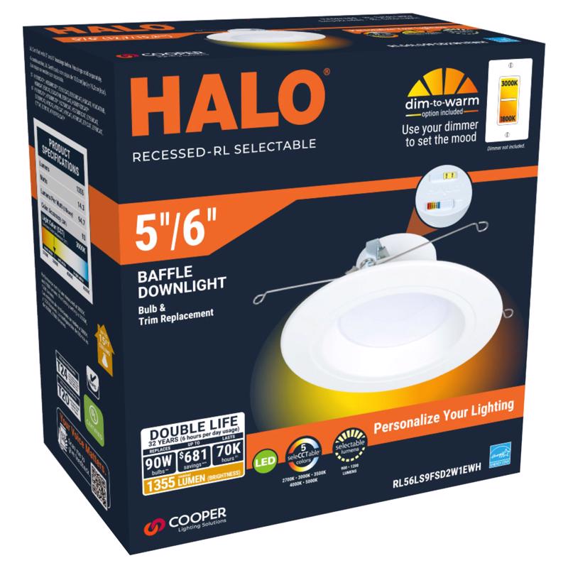 HALO - Halo Retrofit Series Matte White 5/6 in. W LED Dimmable Recessed Downlight 90 W