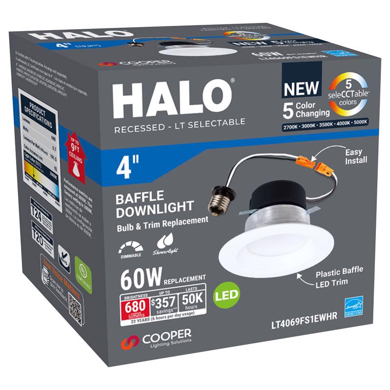 HALO - Halo White 3.8 in. W Plastic LED Dimmable Recessed Downlight 60 W