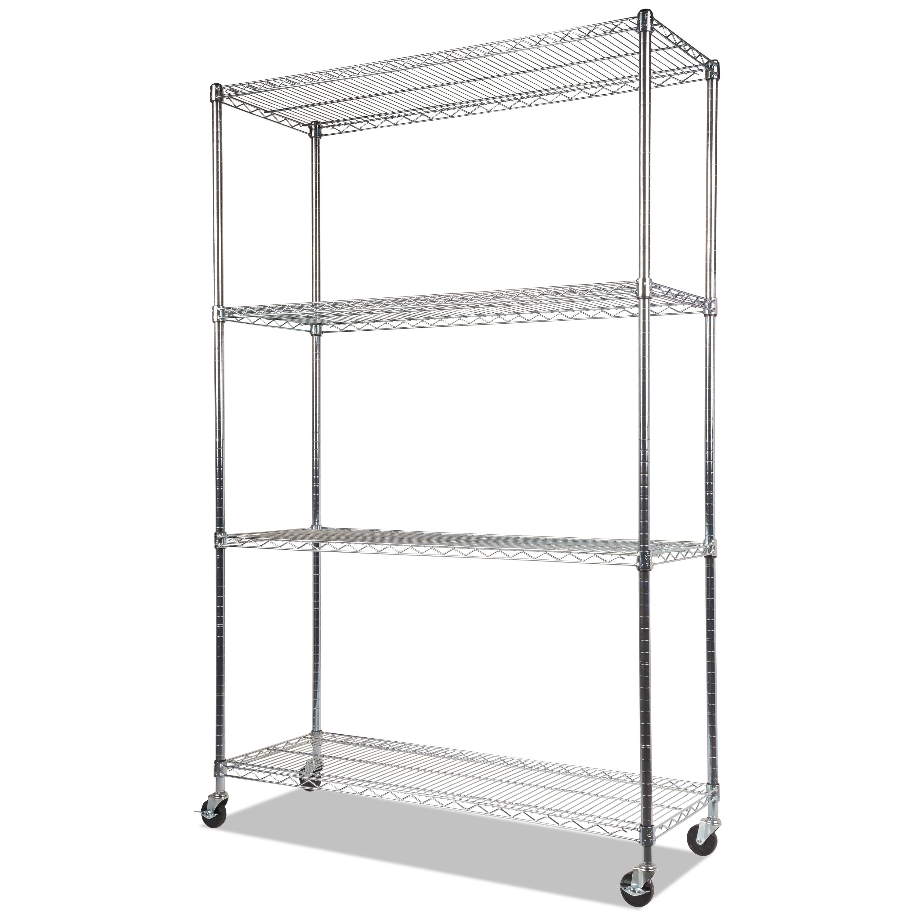 Nsf Certified 4-Shelf Wire Shelving Kit With Casters, 48w X 18d X 72h, Silver
