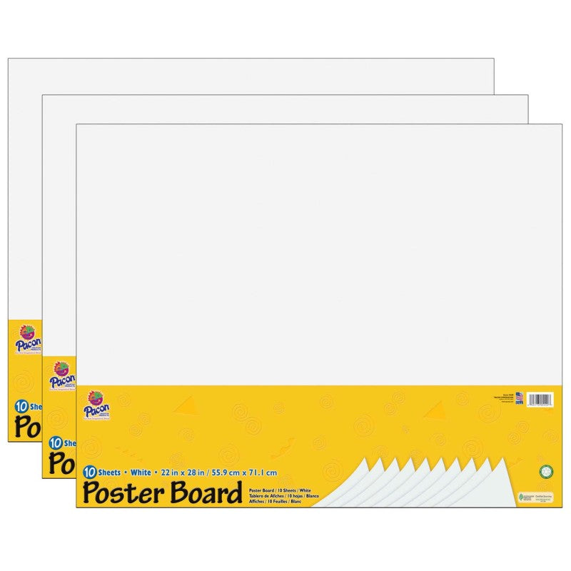 UCREATE - Poster Board, White, 22" x 28", 10 Sheets Per Pack, 3 Packs