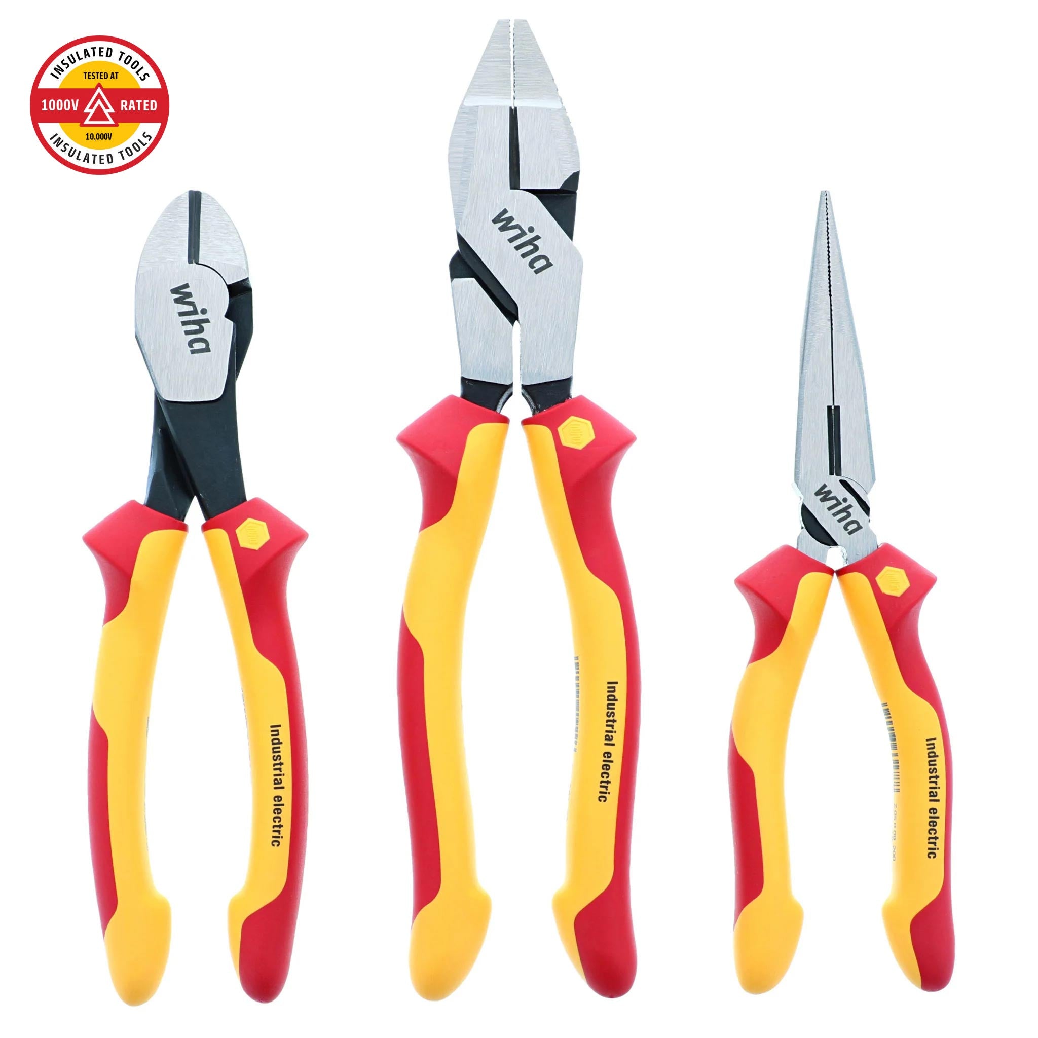 Wiha Insulated Industrial Grip Pliers and Cutters (3 Piece Set)