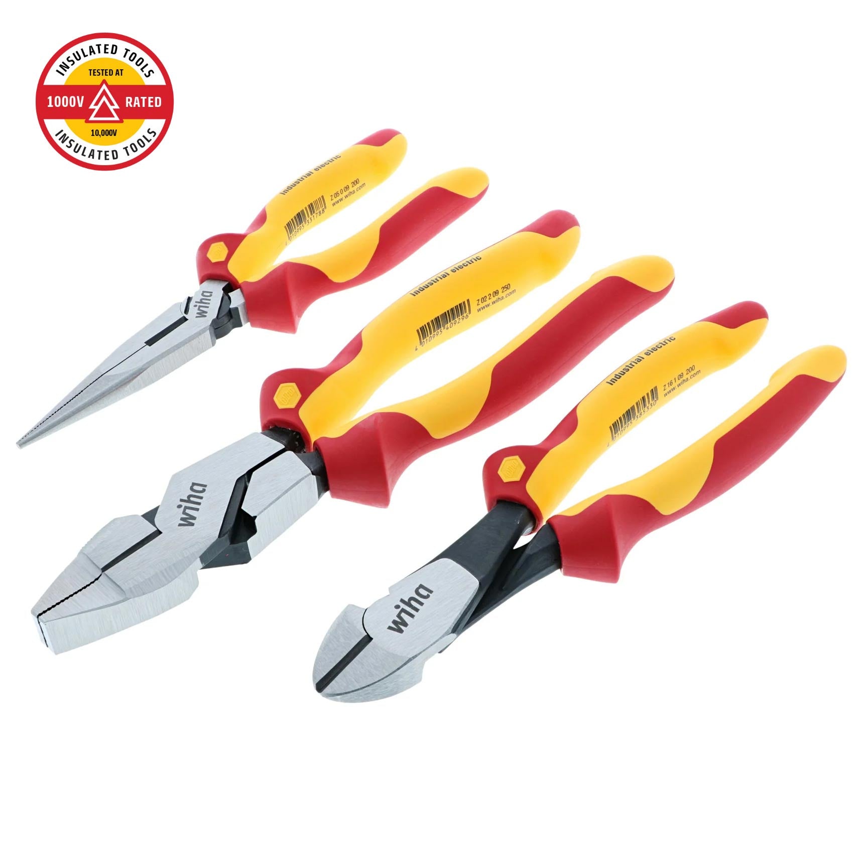 Wiha Insulated Industrial Grip Pliers and Cutters (3 Piece Set)