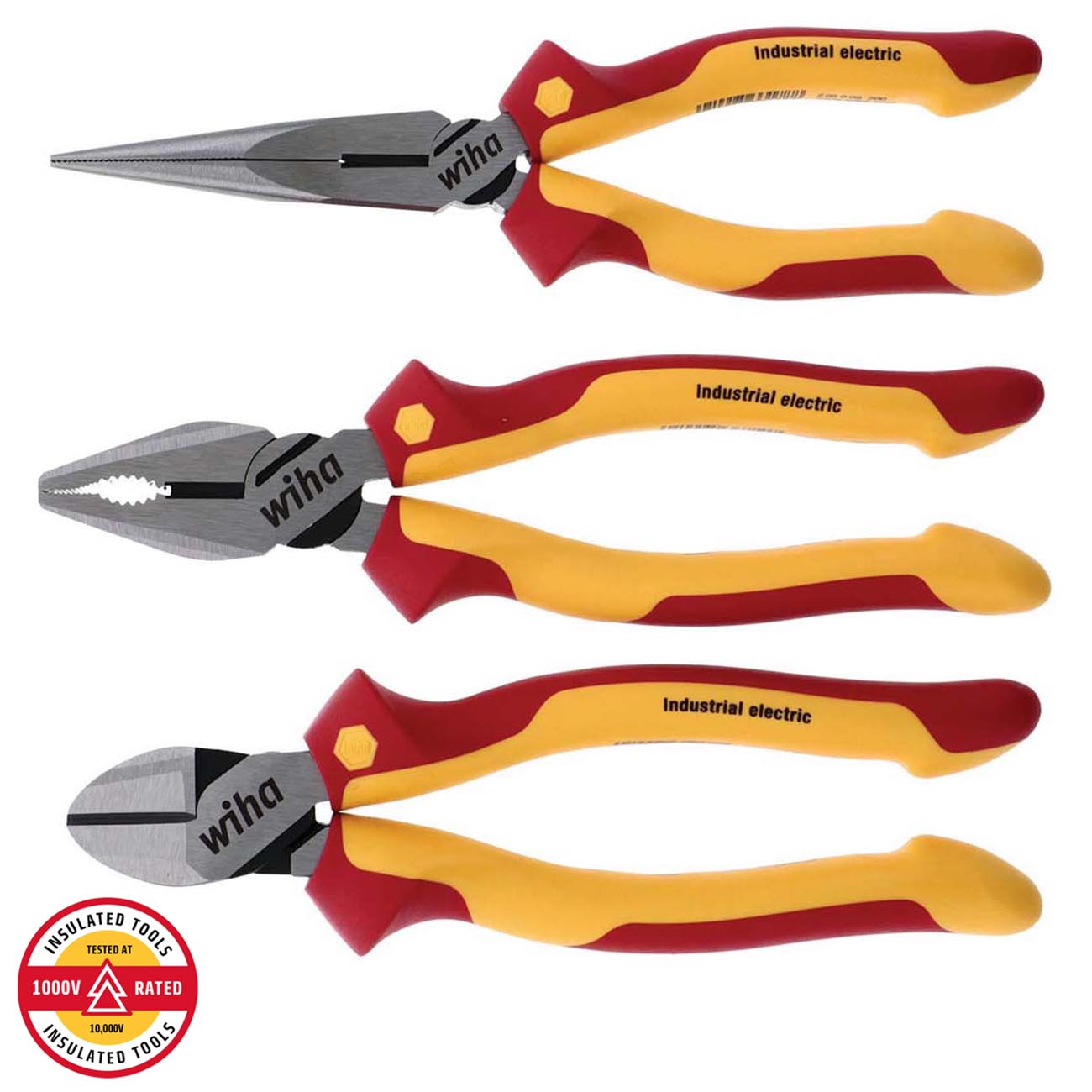 Wiha Insulated Industrial Pliers-Cutters Set - 3 Piece Set