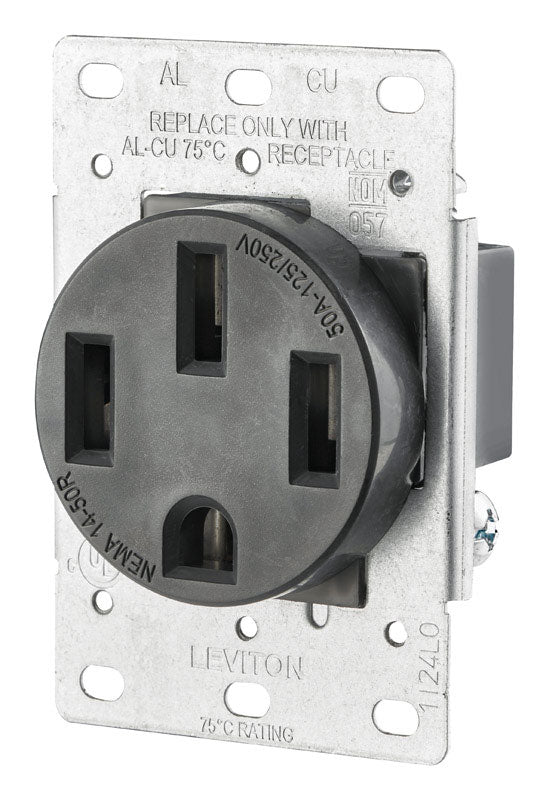 LEVITON - Leviton 50 amps 125/250 V Duplex Black Outlet 14-50R 1 pk