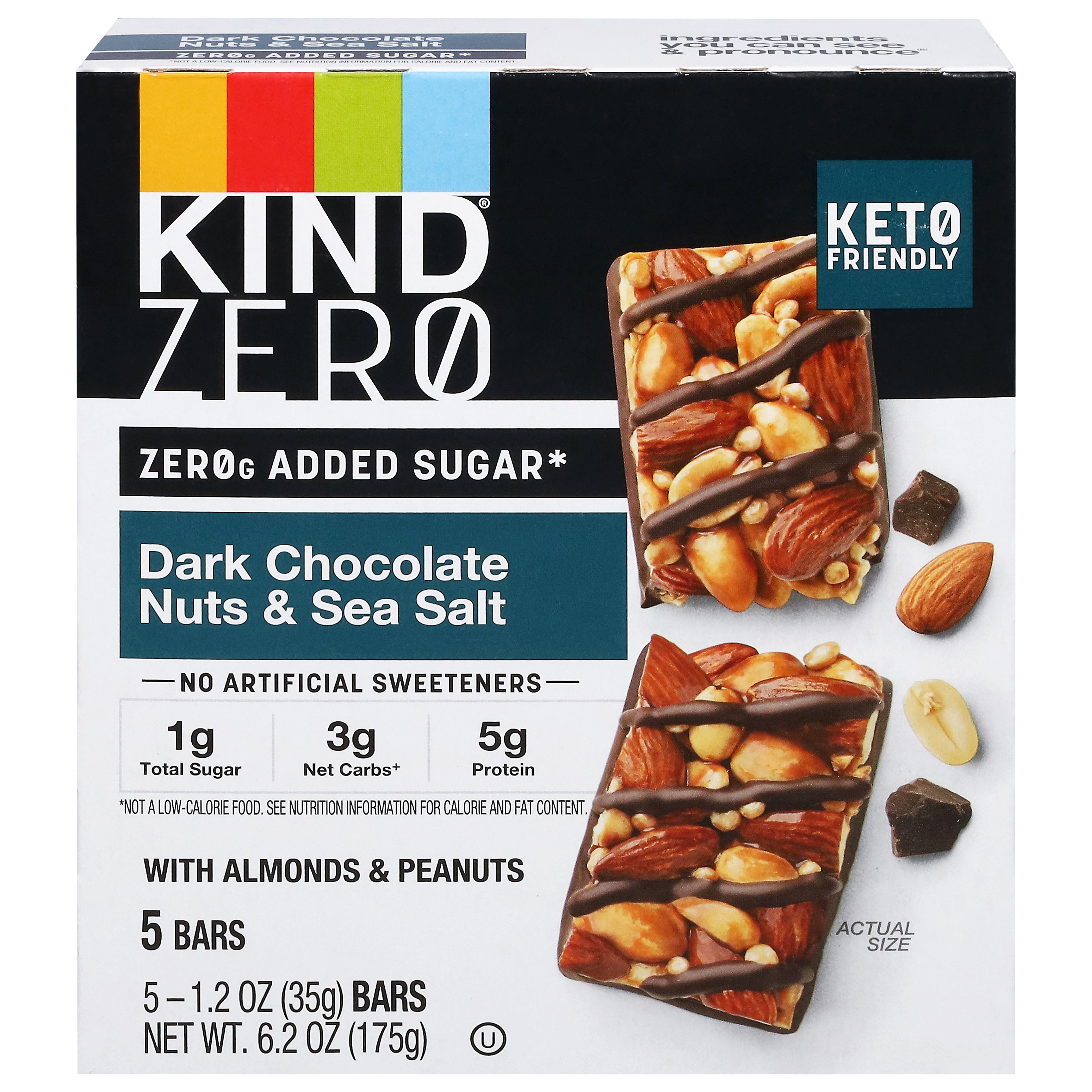 Kind Dark Chocolate Nuts & Sea Salt Bars with Almonds & Peanuts 5 - 1.2 oz Bags - Case of 6