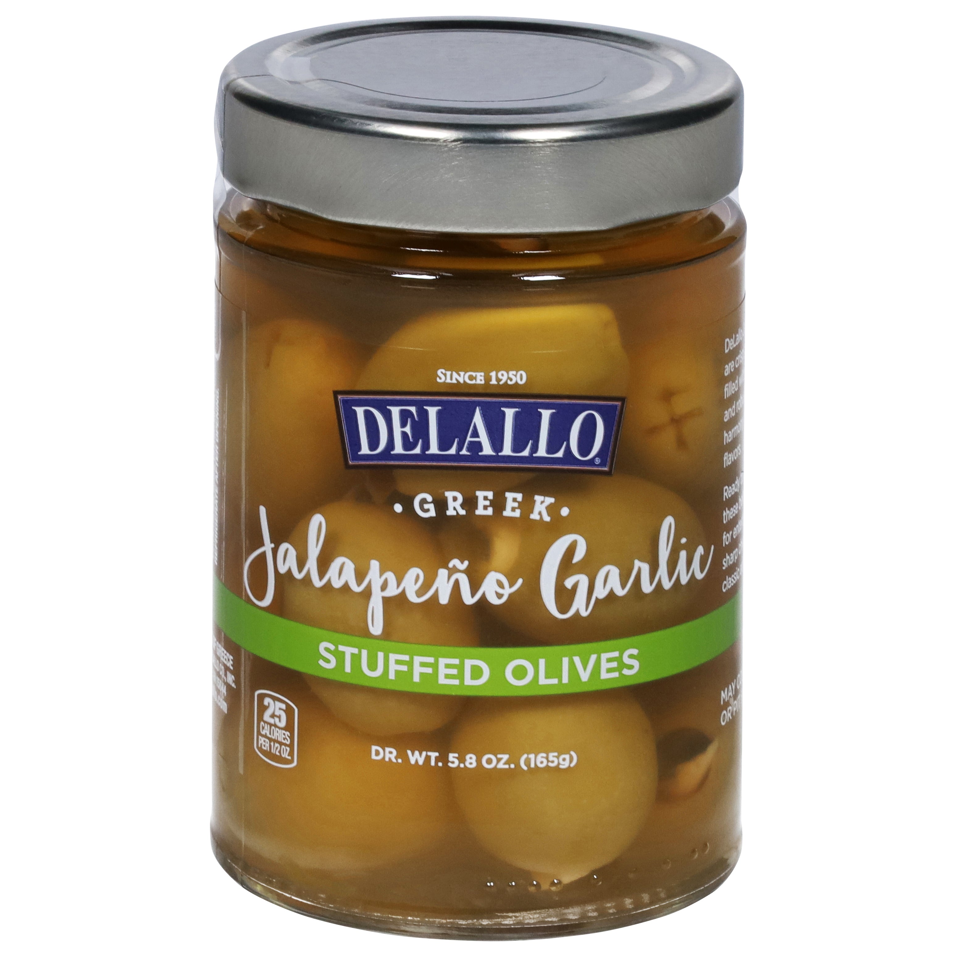 DeLallo Greek Jalapeno Garlic Stuffed Olives 5.8 oz - Case of 6