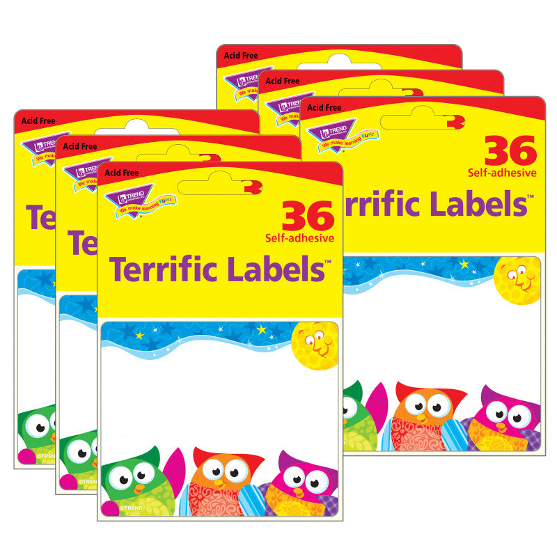 TREND - Owl-Stars!® Terrific Name Tag/Labels™, 36 Per Pack, 6 Packs