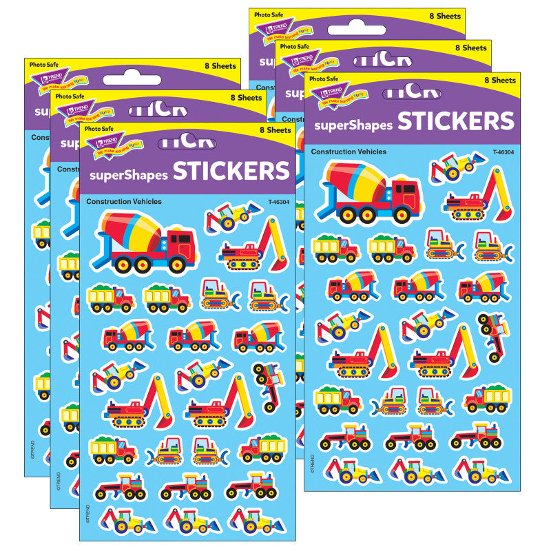 TREND - Construction Vehicles superShapes Stickers-Large, 200 Per Pack, 6 Packs