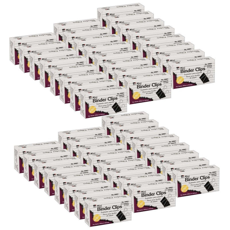 CHARLES LEONARD - Binder Clips, Mini, 1/4" Capacity, 12 Per Box, 48 Boxes