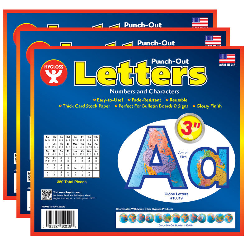 HYGLOSS - 3" Punch-Out Letters, Globes, 350 Characters Per Pack, 3 Packs