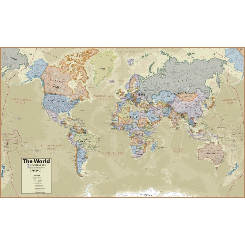 HEMISPHERES - Boardroom Series World Laminated Wall Map