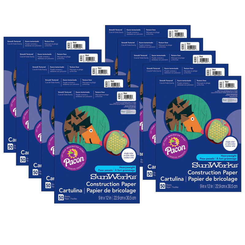 PRANG - Construction Paper, Black, 9" x 12", 50 Sheets Per Pack, 10 Packs
