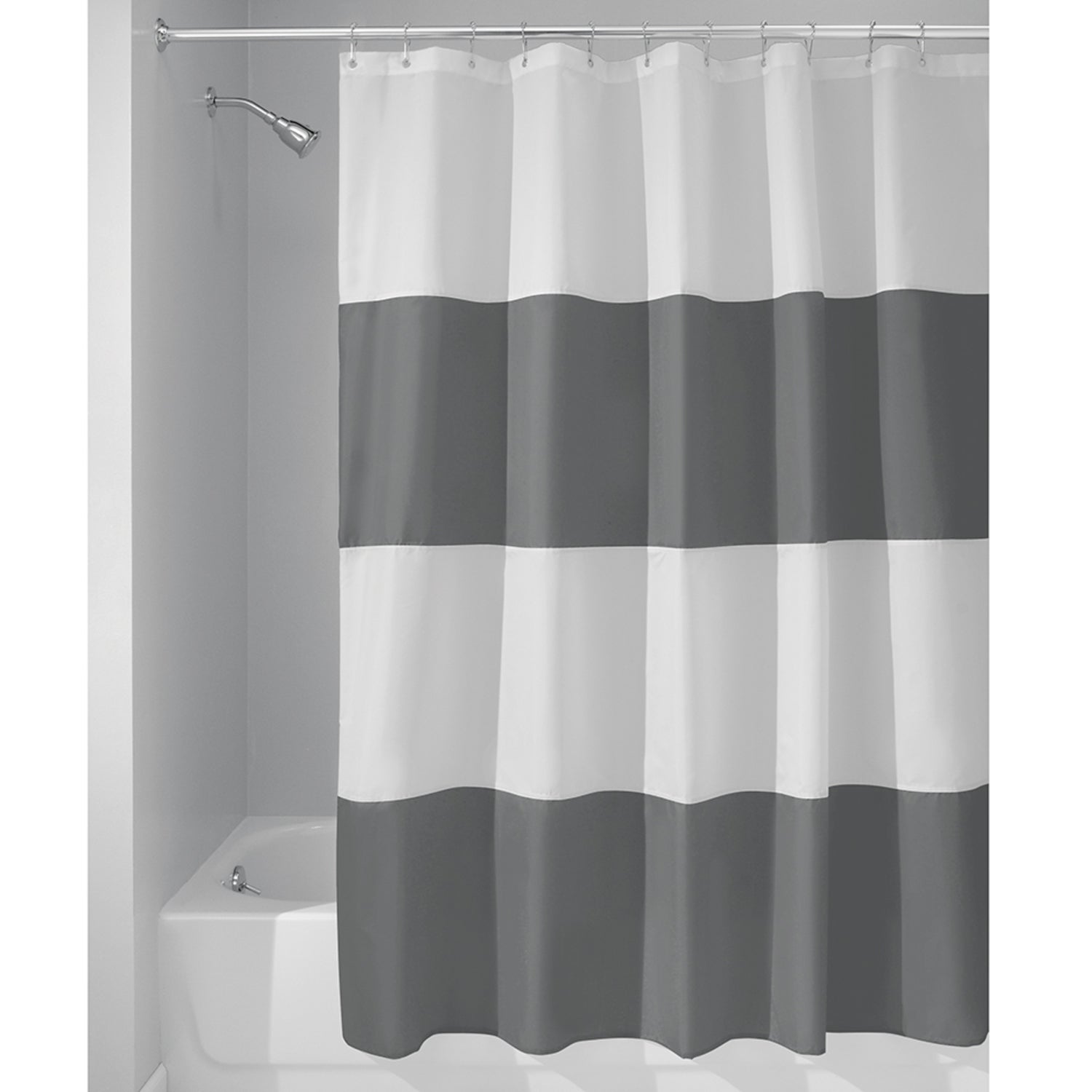 iDesign 72 in. H X 72 in. W Gray/White Stripes Shower Curtain Polyester