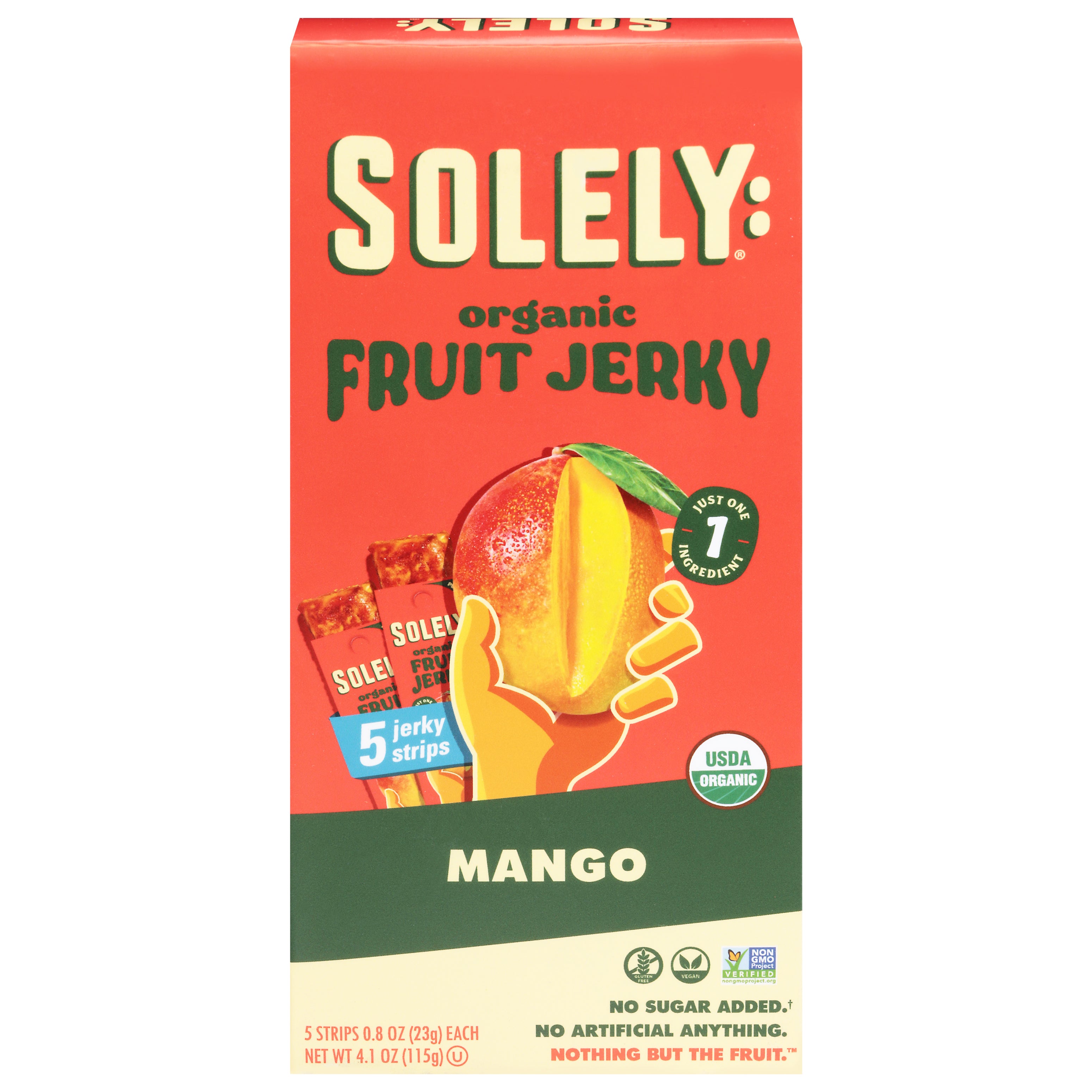 Solely Organic Mango Fruit Jerky 5 - 0.8 oz Packs - Case of 12