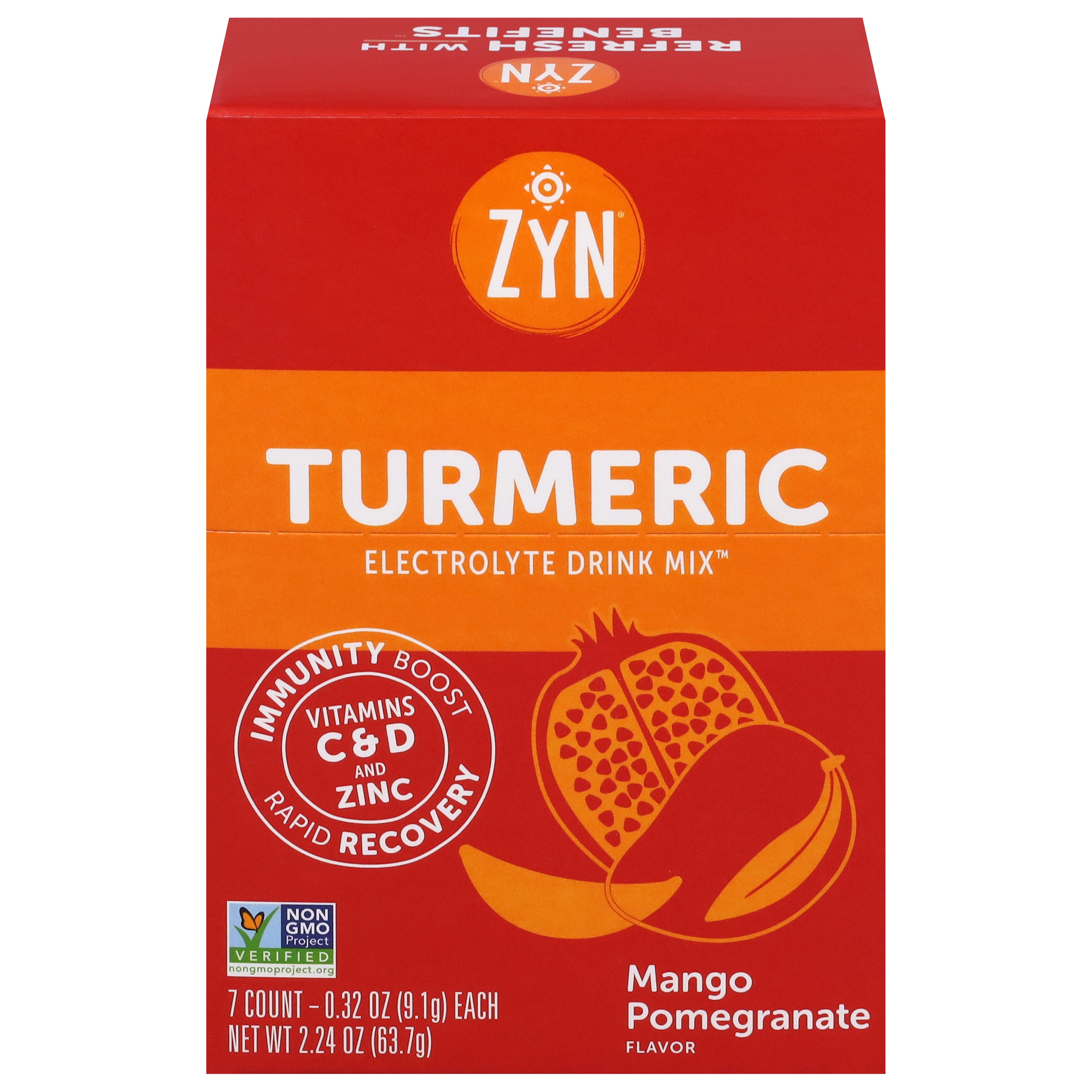 Zyn Turmeric Mango Pomegranate Flavor Electrolyte Drink Mix 7 - 0.32 oz Packs - Case of 8