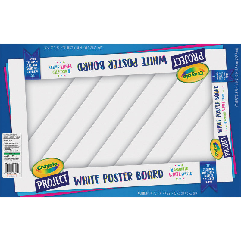 UCREATE - Poster Board, White, 14" x 22", 8 Sheets/Pack, Carton of 24 Packs