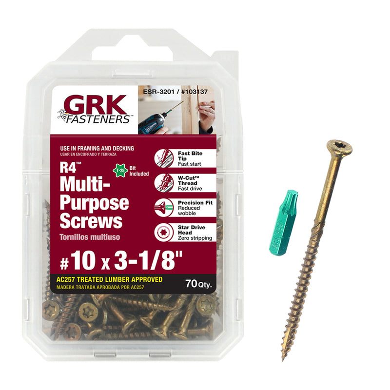 ITW - GRK Fasteners R4 No. 10 X 3-1/8 in. L Star Coated Multi-Purpose Screws 70 pk