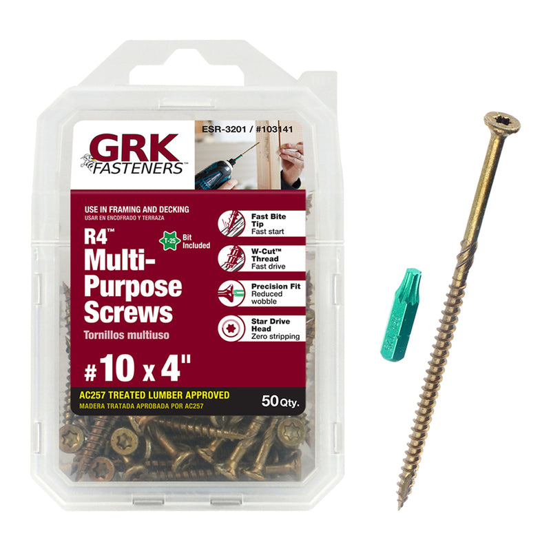 ITW - GRK Fasteners R4 No. 10 X 4 in. L Star Coated Multi-Purpose Screws 50 pk