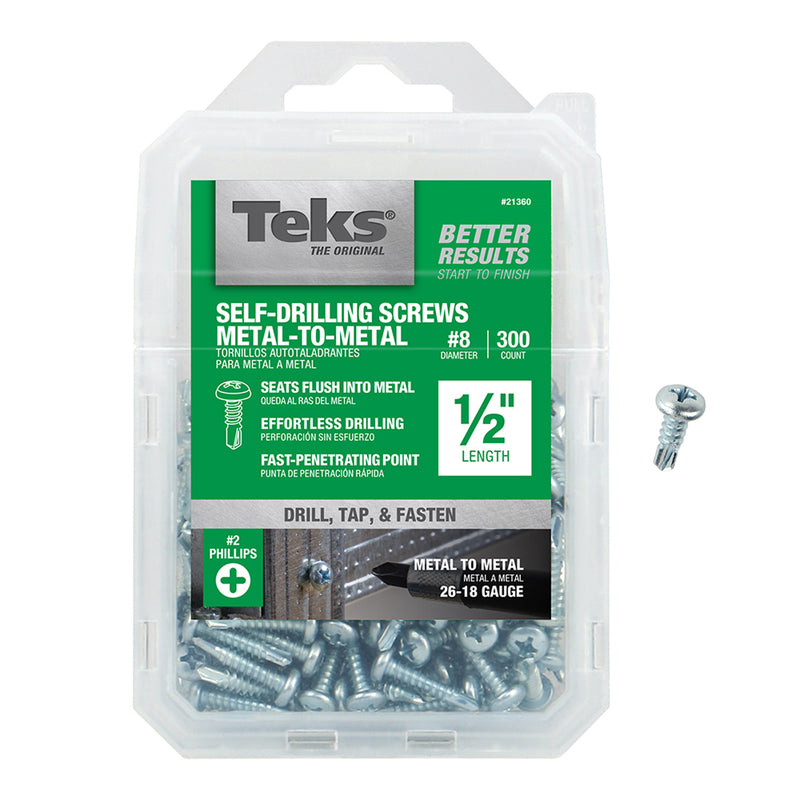 ITW - Teks No. 8 X 1/2 in. L Phillips Pan Head Sheet Metal Screws 300 pk