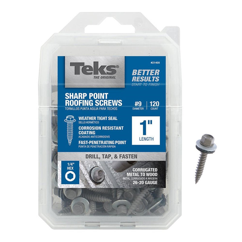 TEKS - Teks No. 9 X 1 in. L Hex Drive Hex Washer Head Roofing Screws 120 pk