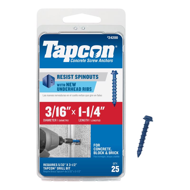TAPCON - Tapcon 3/16 in. D X 1-1/4 in. L Steel Hex Head Concrete Screw Anchor 25 pk