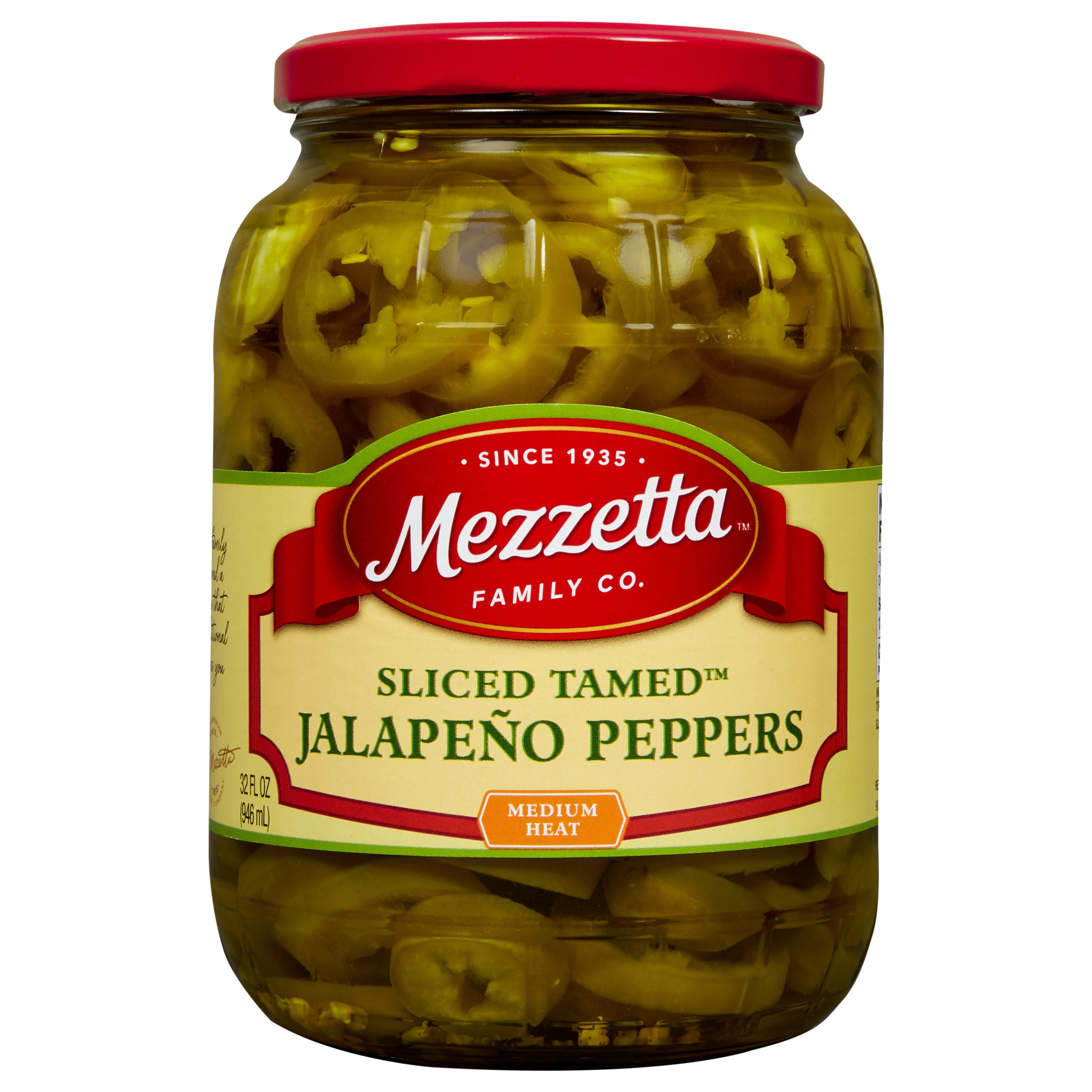 Mezzetta Sliced Tamed™ Jalapeño Peppers, 32 fl oz - Case of 6