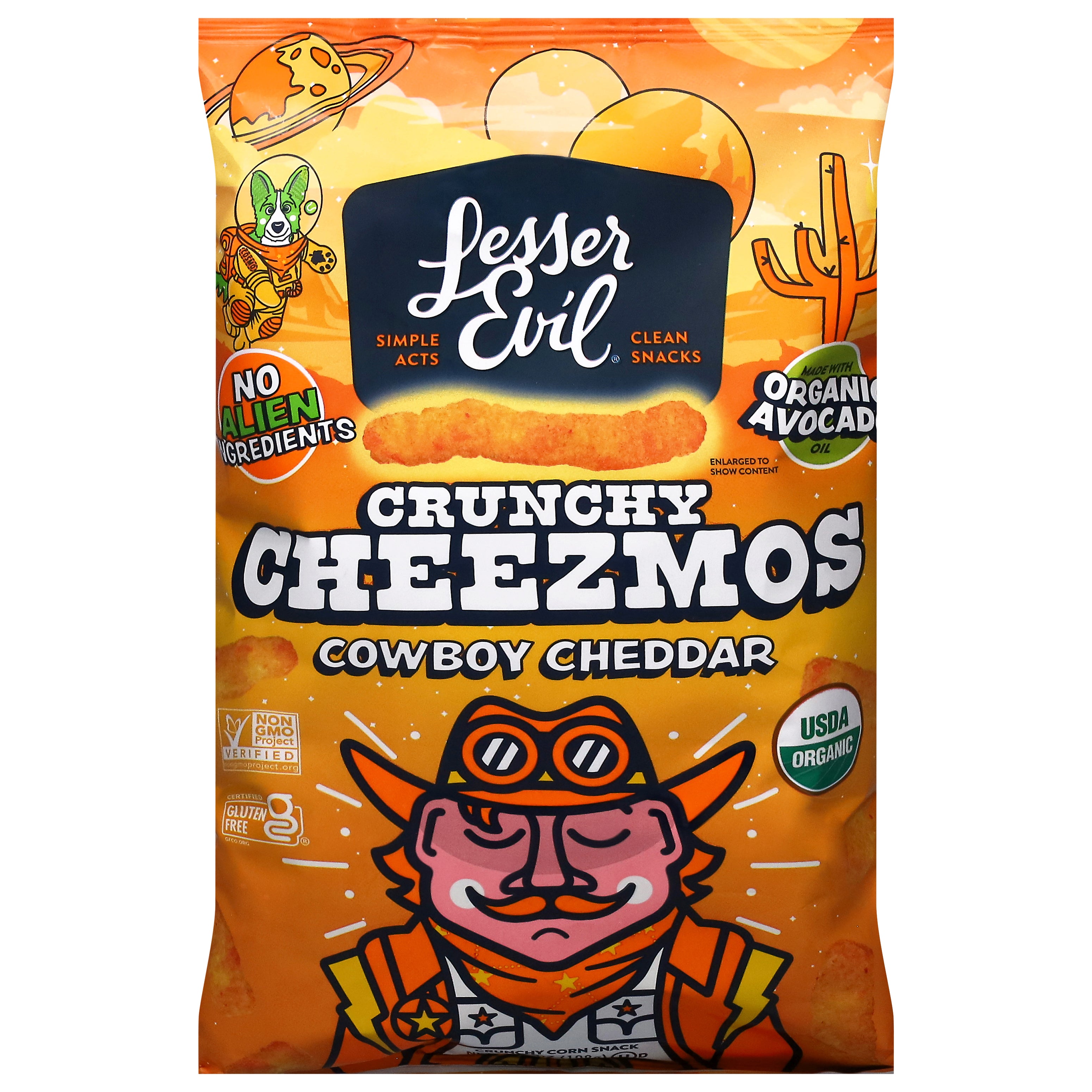 LesserEvil Crunchy Cheezmos Cowboy Cheddar Corn Snacks 7 oz - Case of 6