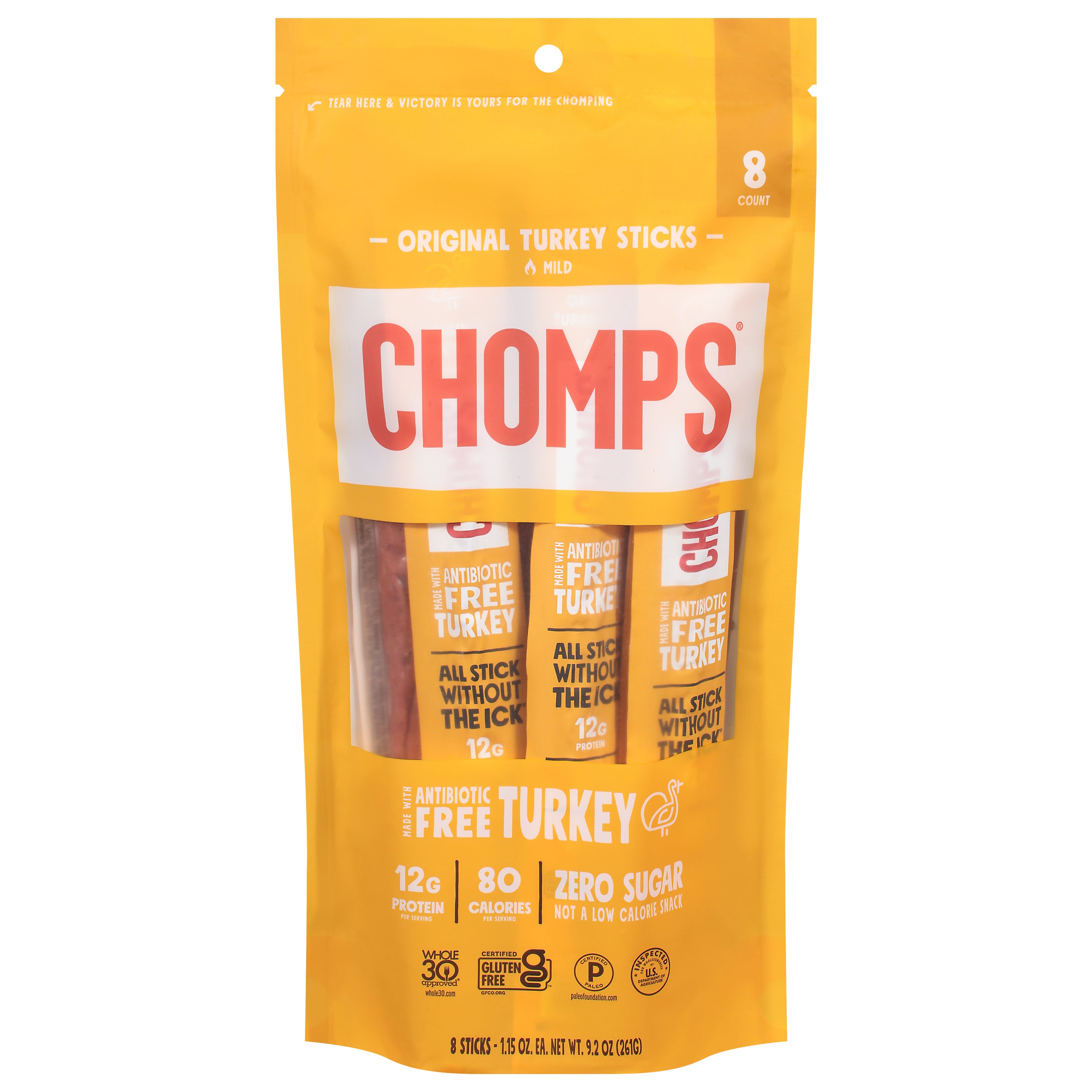 Chomps Mild Original Turkey Sticks 8 - 1.15 oz Sticks - Case of 8