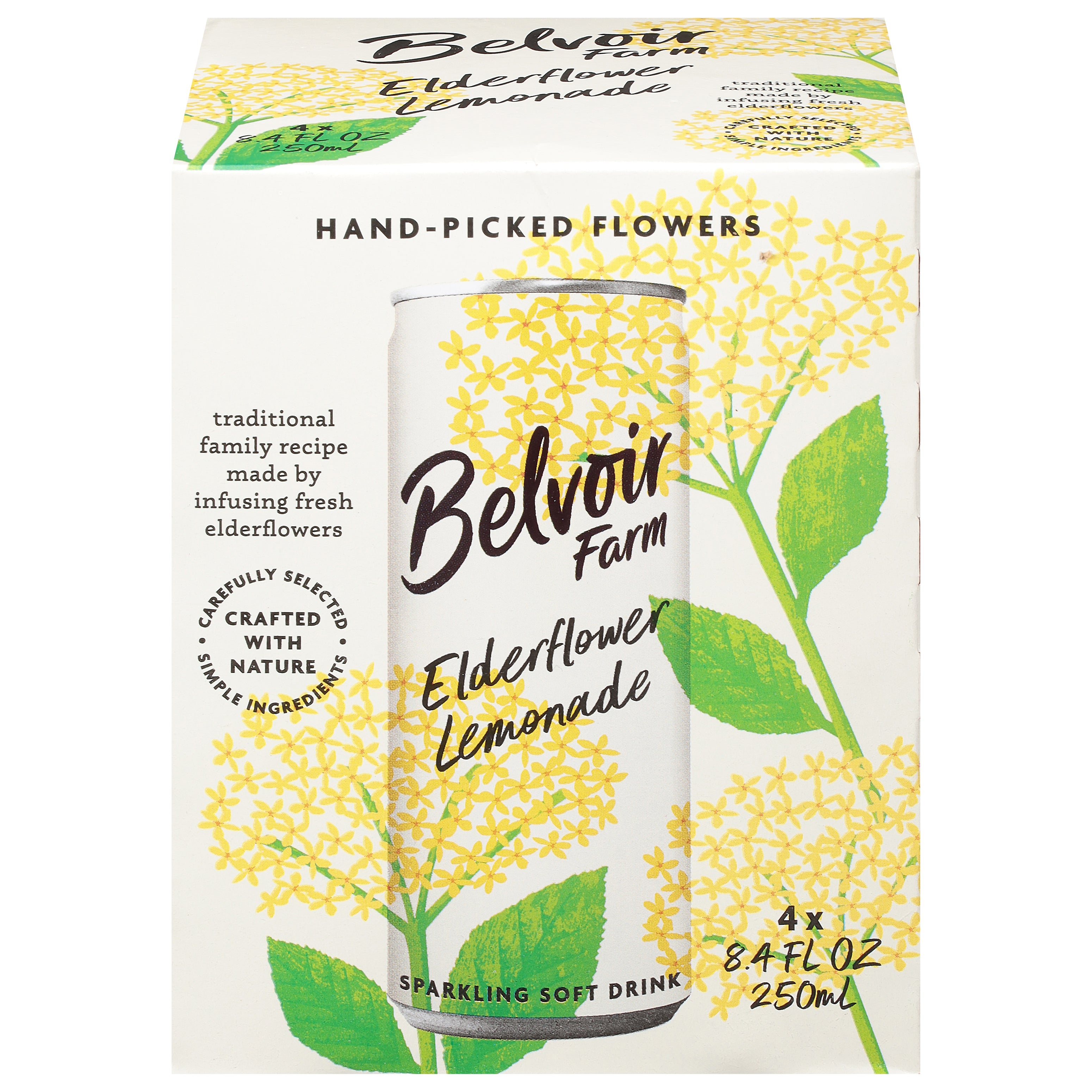 Belvoir Farm Elderflower Lemonade Sparkling Soft Drink 4 - 8.4 fl oz Cans - Case of 6