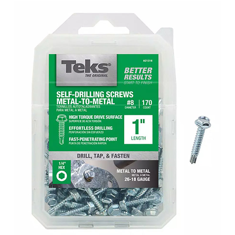 ITW - Teks No. 8 X 1 in. L Hex Drive Hex Head Self-Tapping Screws