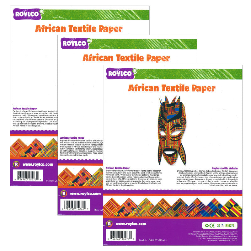ROYLCO - African Textile Paper, 8-1/2" x 11", 32 Sheets Per Pack, 3 Packs