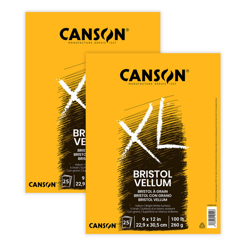 XL Series Bristol Pad, Vellum Finish, Foldover Binding, 25 Sheet, 9x12 inch, Pack of 2