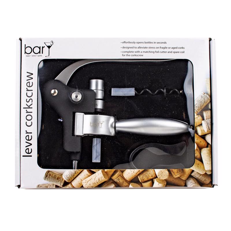 BARY3 - BarY3 Black/Silver Stainless Steel Lever Corkscrew Set
