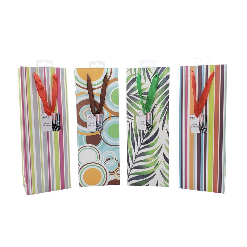 BARY3 - BarY3 12 lb. capacity Multicolored Paper Bottle Gift Bag