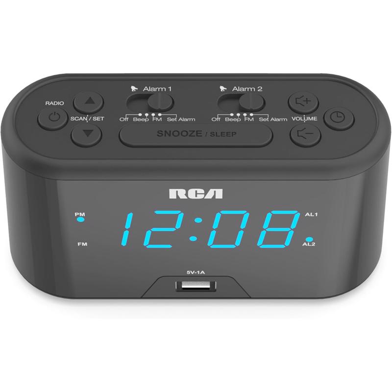 VOXX - Voxx RCA 4.9 in. Black USB Charging Clock Radio Digital Plug-In