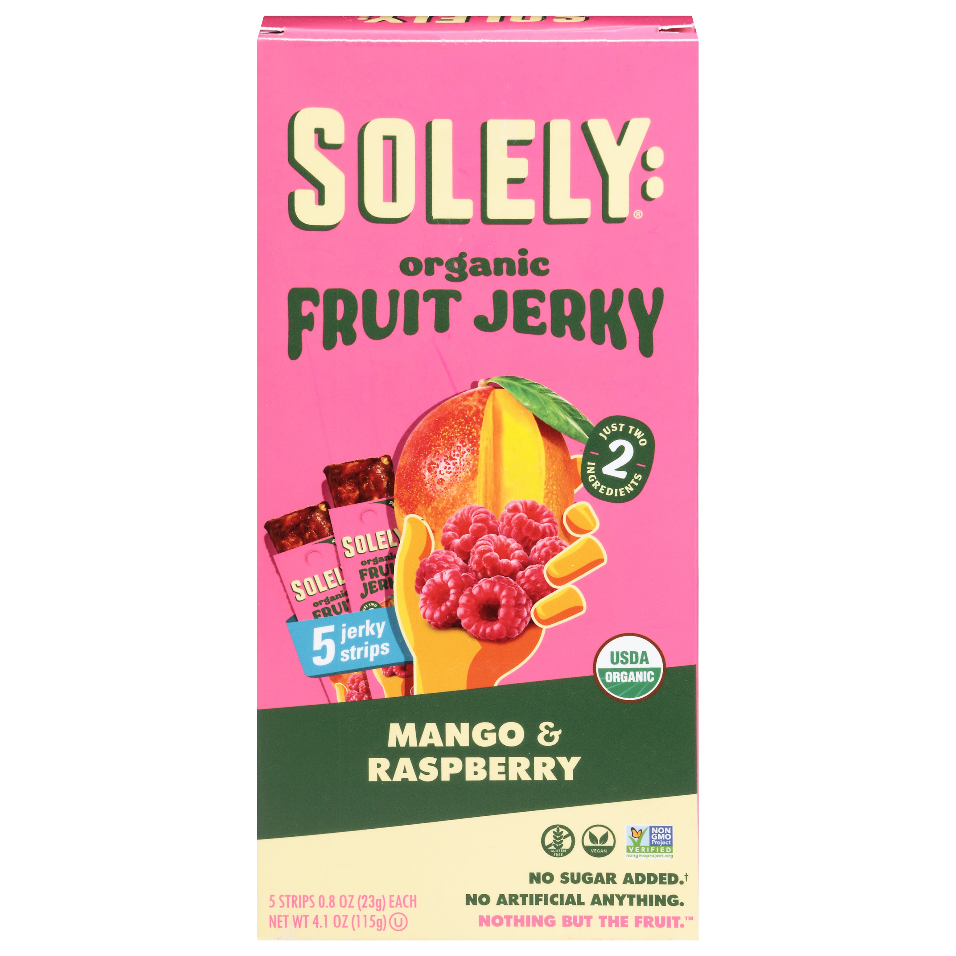 Solely Organic Mango & Raspberry Fruit Jerky 5 - 0.8 oz Packs - Case of 12