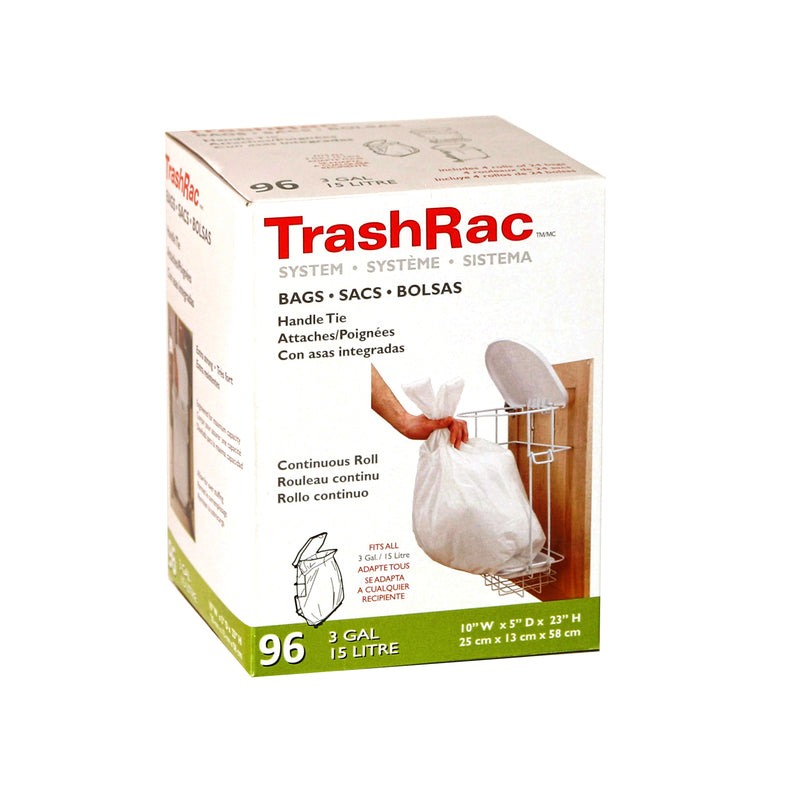 TRASHRAC - Trashrac 3 gal Trash Bags Handle Tie 96 pk 0.7 mil