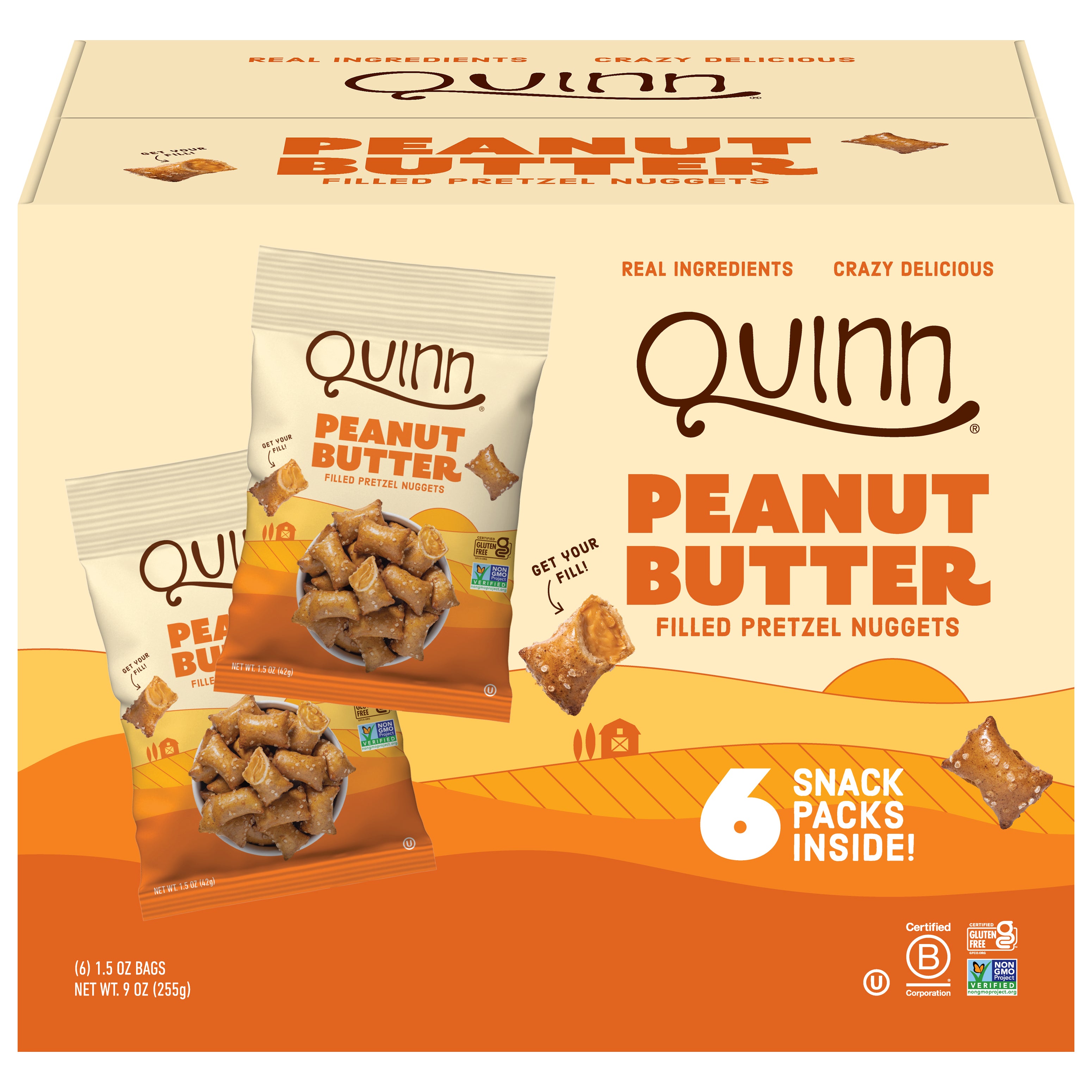 Quinn Peanut Butter Filled Pretzel Nuggets 6 - 1.5 oz Bags - Case of 1