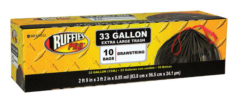 RUFFIES - Ruffies Pro 33 gal Trash Bags Drawstring 10 pk 0.95 mil - Case of 12