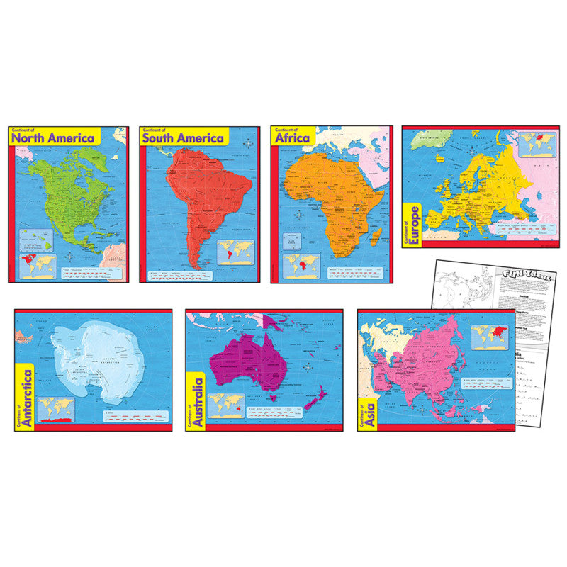 TREND - Continents Learning Charts Combo Pack, Set of 7