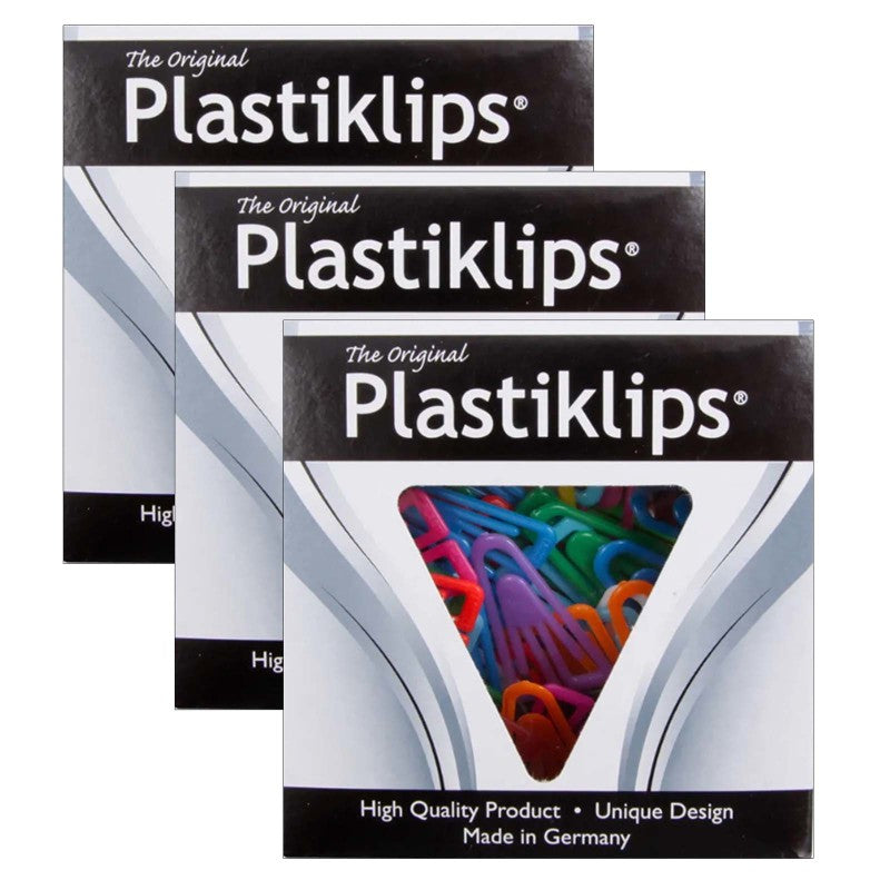PLASTIKLIPS - Paper Clips, Assorted Sizes, Assorted Colors, 315 Per Pack, 3 Packs